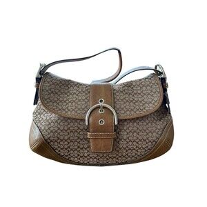 VTG Coach Soho Signature Flap Med Shoulder Bag F06808 Brown Canvas/Leather